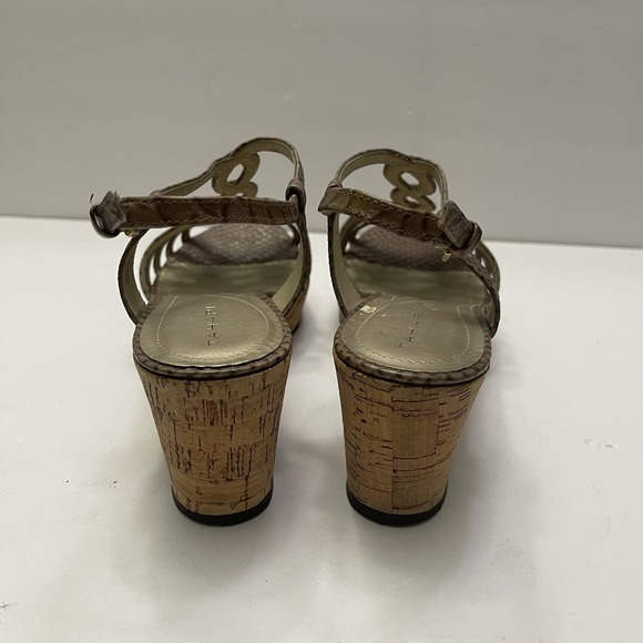 Tahari Star Cork Wedge Platform Tan Snakeskin Sandal Women's 8 M Shoes Open Toe - Picture 5 of 10